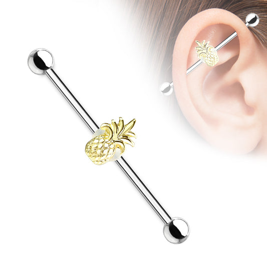 1pc Moveable Pineapple Industrial Barbell 14g, 1.5" 38mm 1&1/2" Ear Body Jewelry