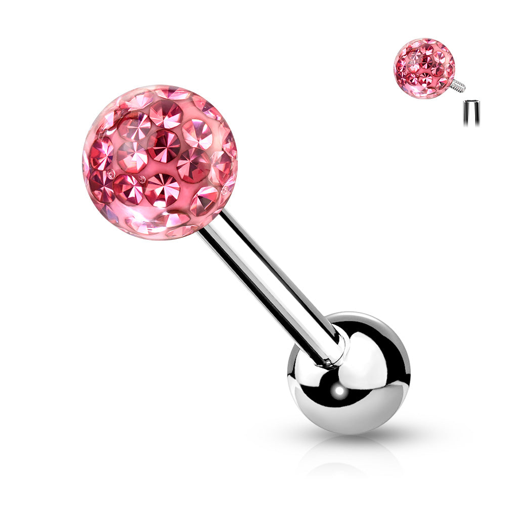 1pc Epoxy Coated Crystal Paved Ball Internally Threaded 16g Tongue Ring Barbell
