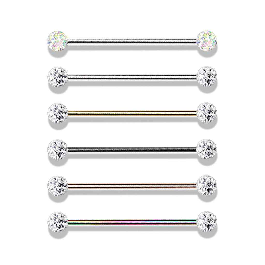 1pc Epoxy Coated Crystal Paved Balls Industrial Barbell Internally Threaded 38mm