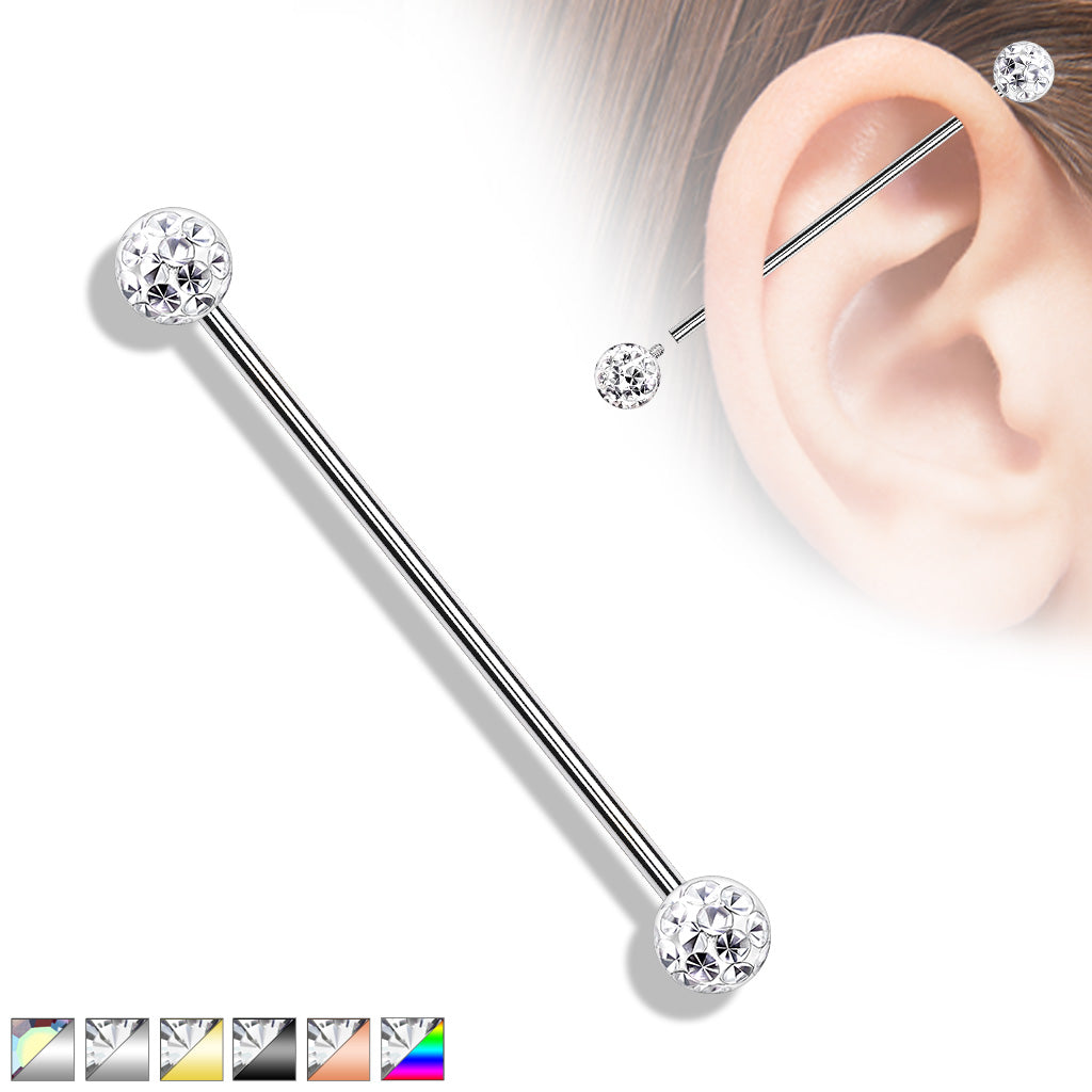 1pc Epoxy Coated Crystal Paved Balls Industrial Barbell Internally Threaded 38mm