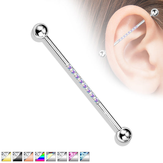 1pc CNC Set Lined CZ Gems Industrial Barbell 38mm 1.5" 1&1/2"