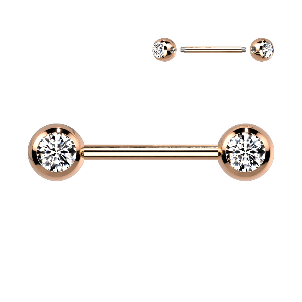 PAIR Titanium Anodized Double Clear Gem Nipple Rings Barbells 14g 14 gauge