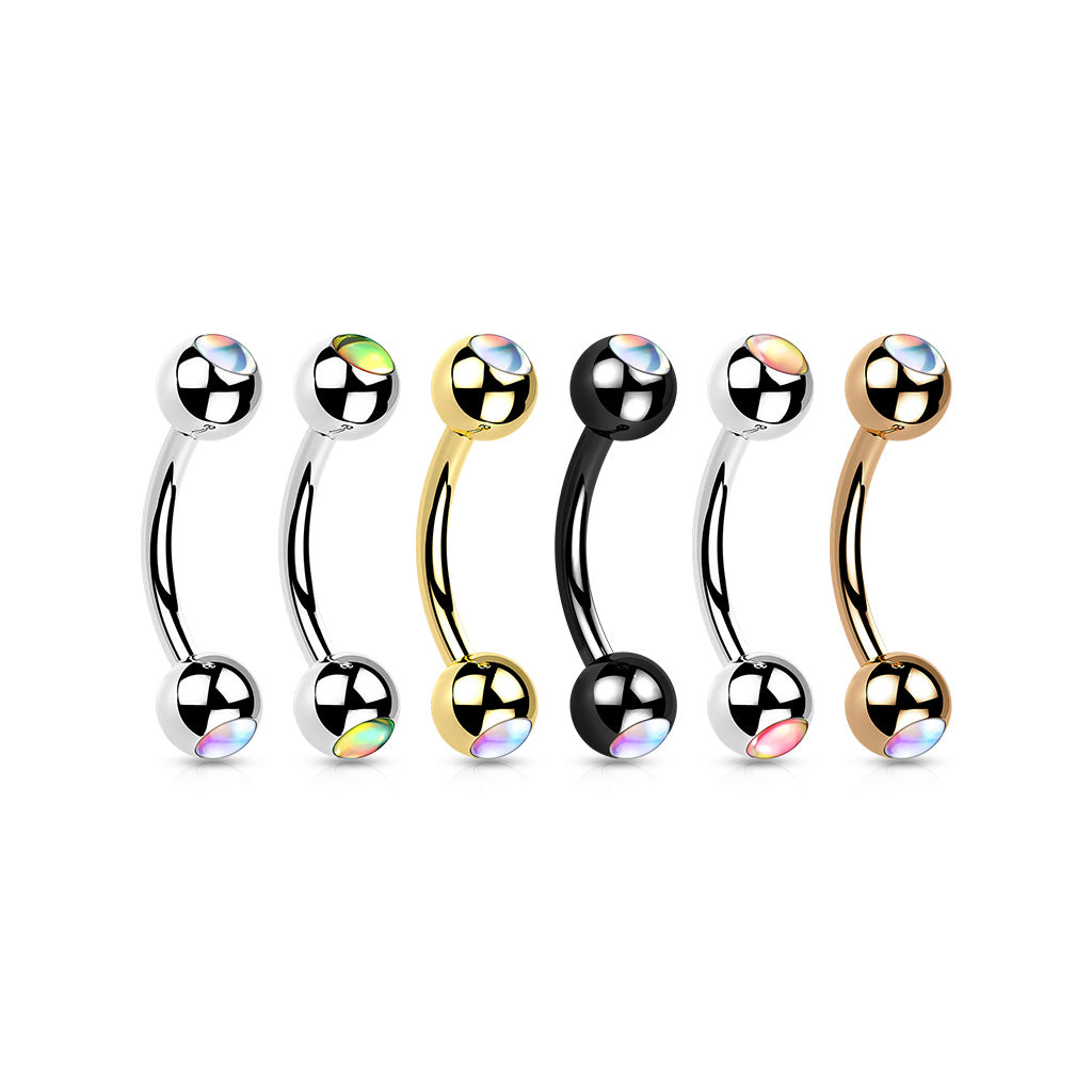 1pc Double Iridescent Stone Eyebrow Ring Surgical Steel Pierced Curved Barbell