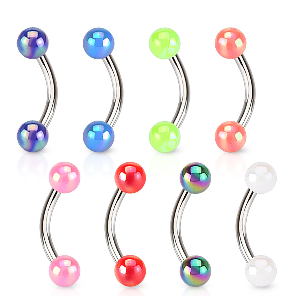 8pc Aurora Borealis Coated 16g Eyebrow Rings Wholesale Lot 316L Surgical Steel