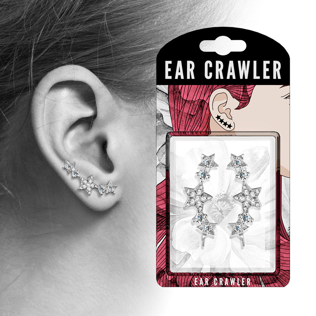 Ear Crawler Earrings Retail Peg Pack - CZ Paved Stars