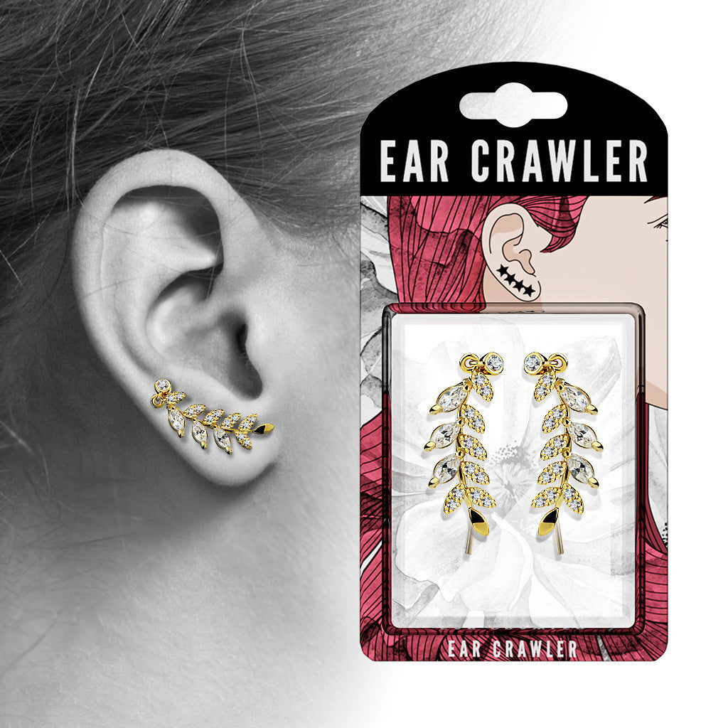 Ear Crawler Earrings Retail Peg Pack - Marquise Cut CZ Leaves