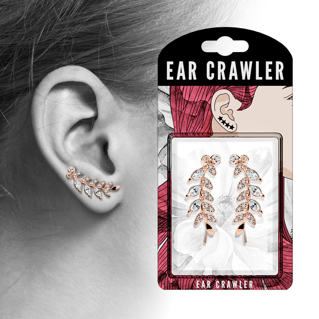Ear Crawler Earrings Retail Peg Pack - Marquise Cut CZ Leaves