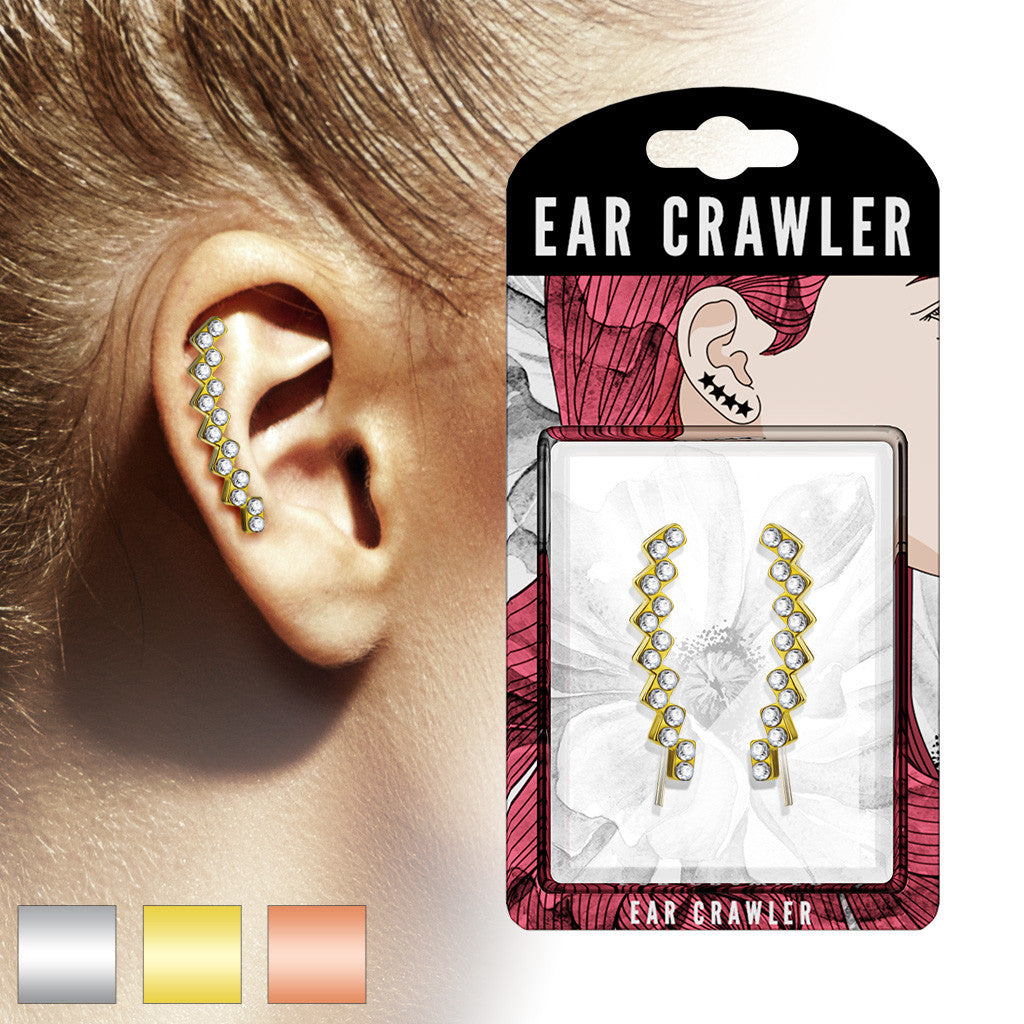 Ear Crawler Earrings Retail Peg Pack - Crystal Paved Lined Squares