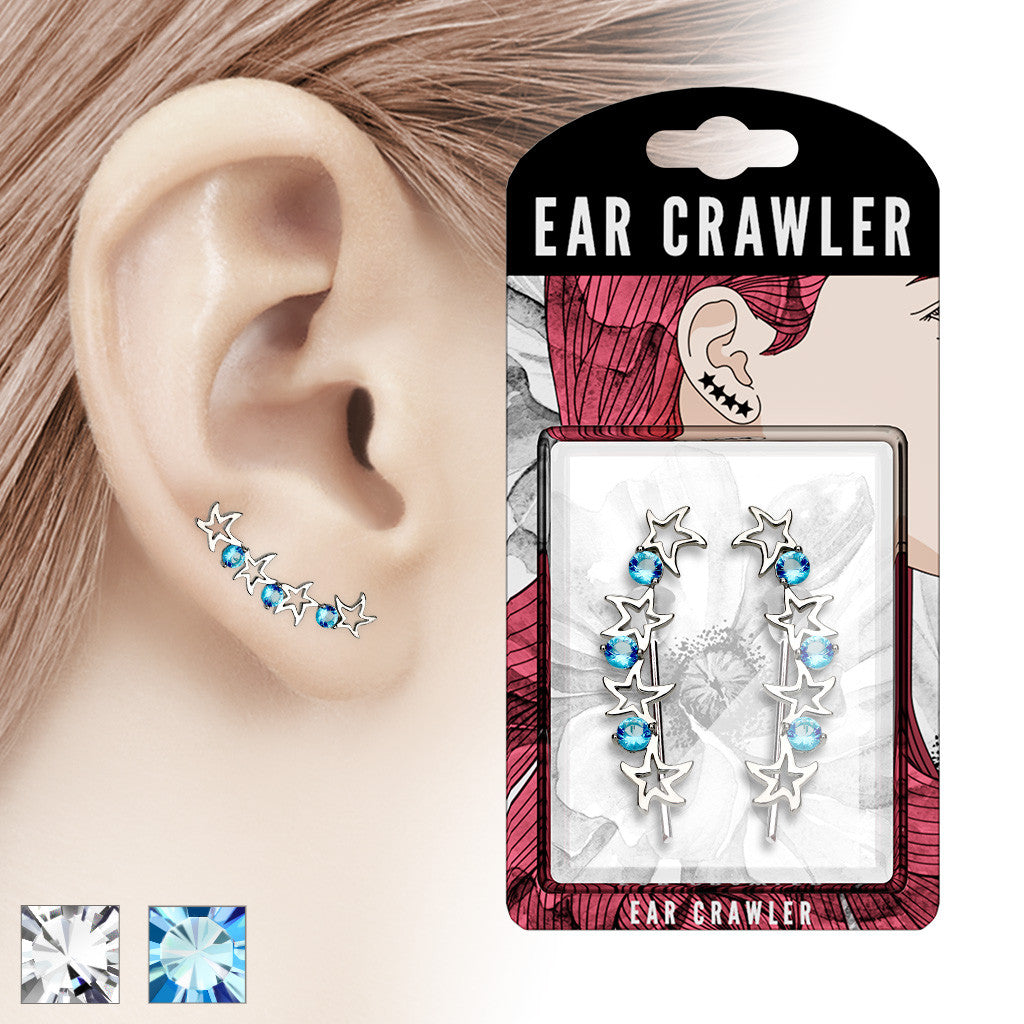Ear Crawler Earrings Retail Peg Pack - CZ Hollow Stars