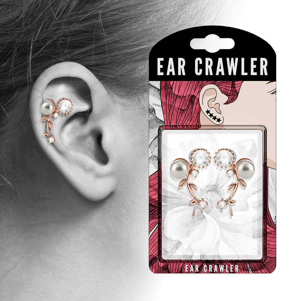 Ear Crawler Earrings Retail Peg Pack - CZ & Pearl Set Vines