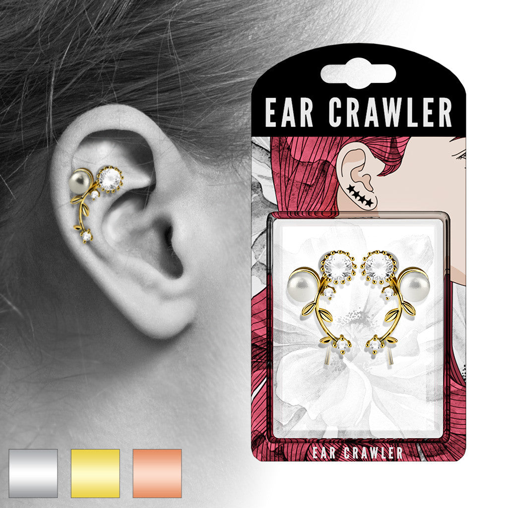 Ear Crawler Earrings Retail Peg Pack - CZ & Pearl Set Vines