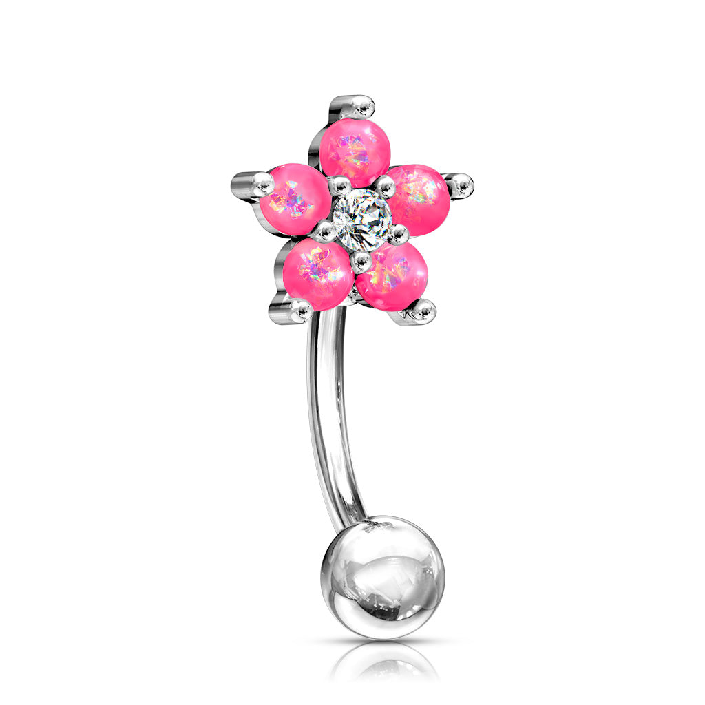 1pc Opal Glitter Flower 16g Curved Barbell Rook Piercing 16 Gauge Eyebrow Ring