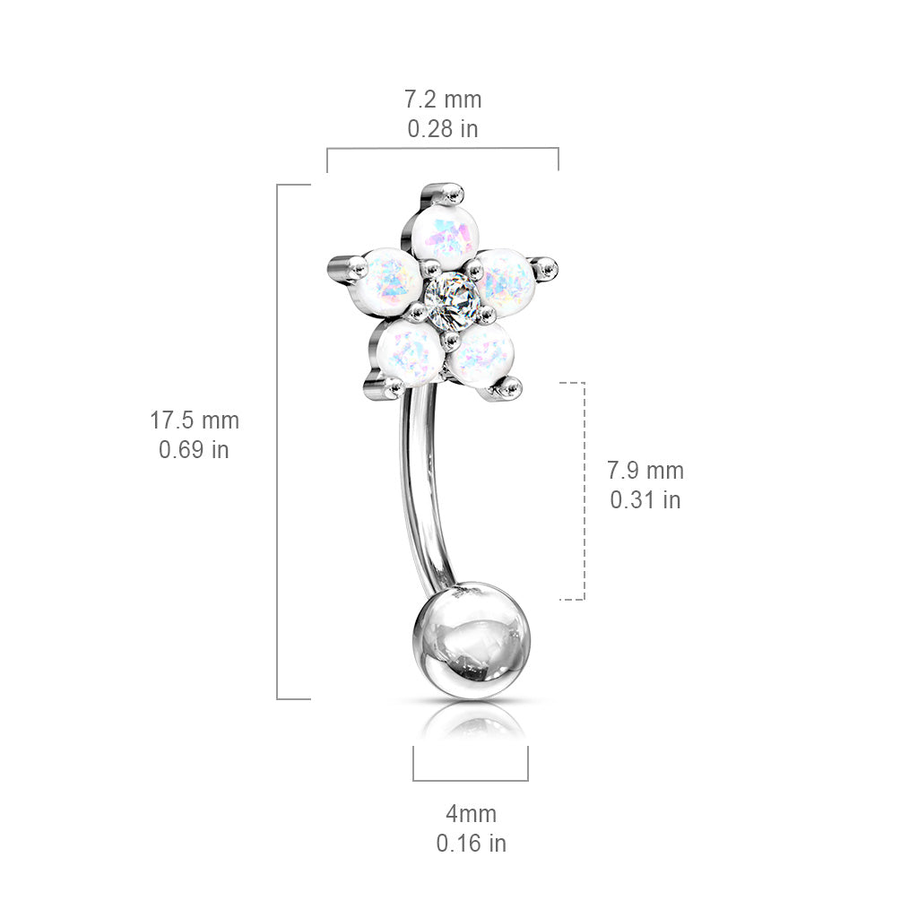 1pc Opal Glitter Flower 16g Curved Barbell Rook Piercing 16 Gauge Eyebrow Ring