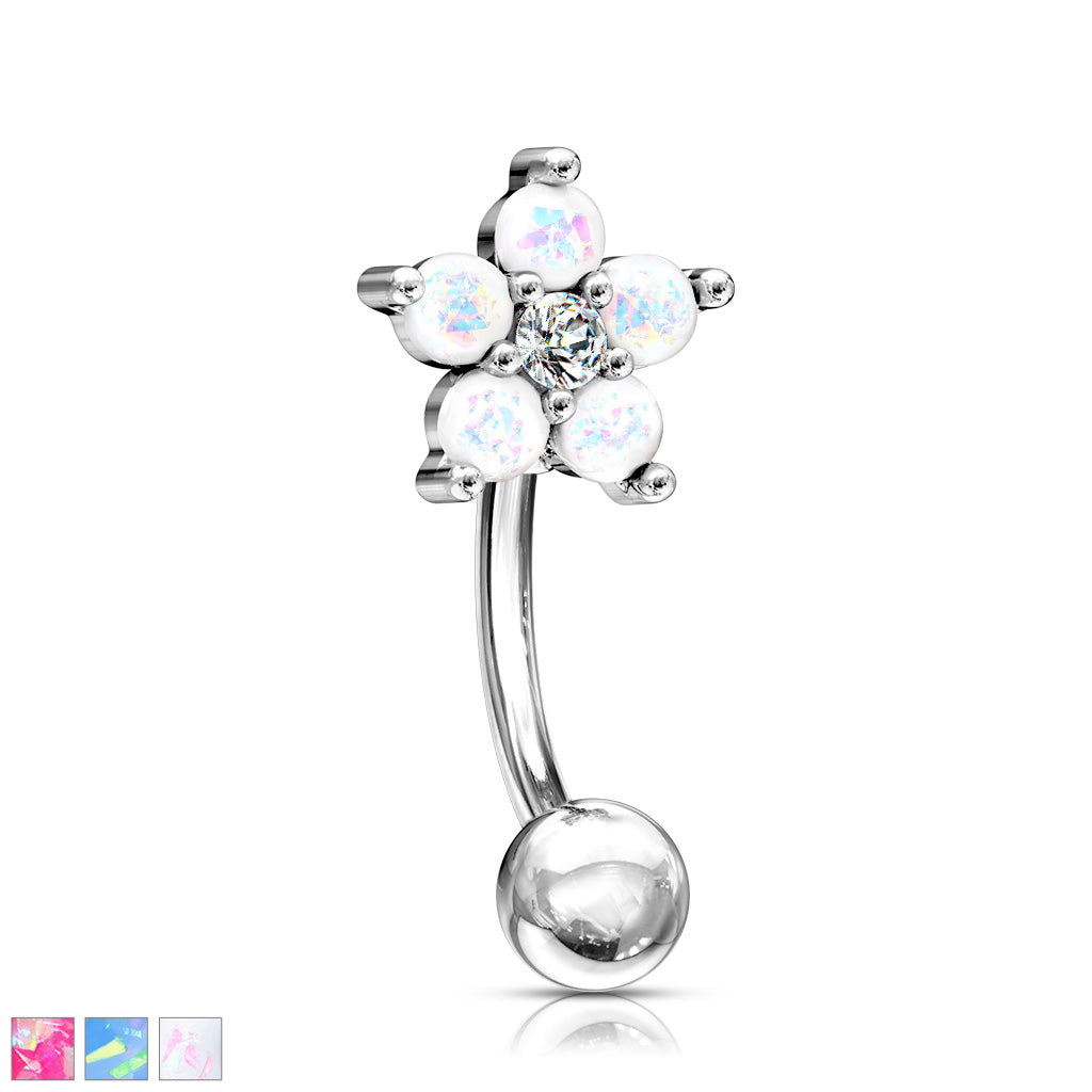 1pc Opal Glitter Flower 16g Curved Barbell Rook Piercing 16 Gauge Eyebrow Ring