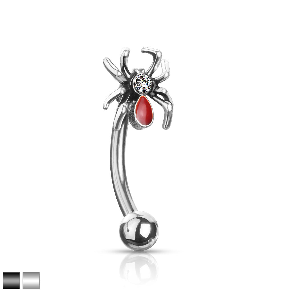 1pc Red Crystal Spider 16g Curved Barbell Rook Piercing 16 Gauge Eyebrow Ring
