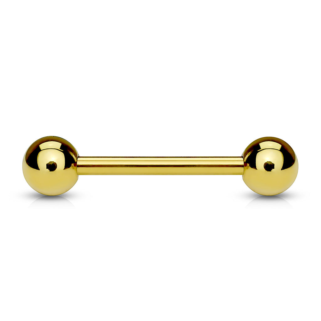1pc Gold IP Straight Barbell - Tongue, Industrial, Tragus, Eyebrow, Nipple Ring