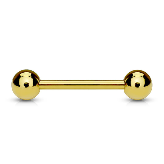 1pc Gold IP Straight Barbell - Tongue, Industrial, Tragus, Eyebrow, Nipple Ring