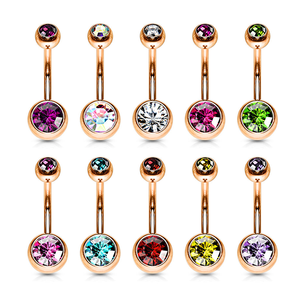 10pcs Rose Gold Plated Double Gem Belly Rings Navel Navel Wholesale Lot 14g