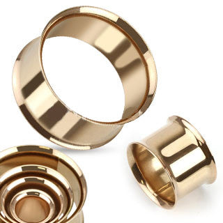 Rose Gold Plated Steel Double Flare Tunnels - PAIR 8g thru 1" available