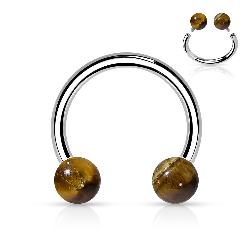 1pc Semi Precious Stone Circular Barbell Horseshoe Lip Ear Septum Ring 16g 3/8"