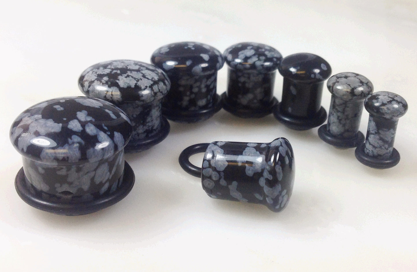 Stone Plugs Single Flare Snowflake Obsidian - by the pair