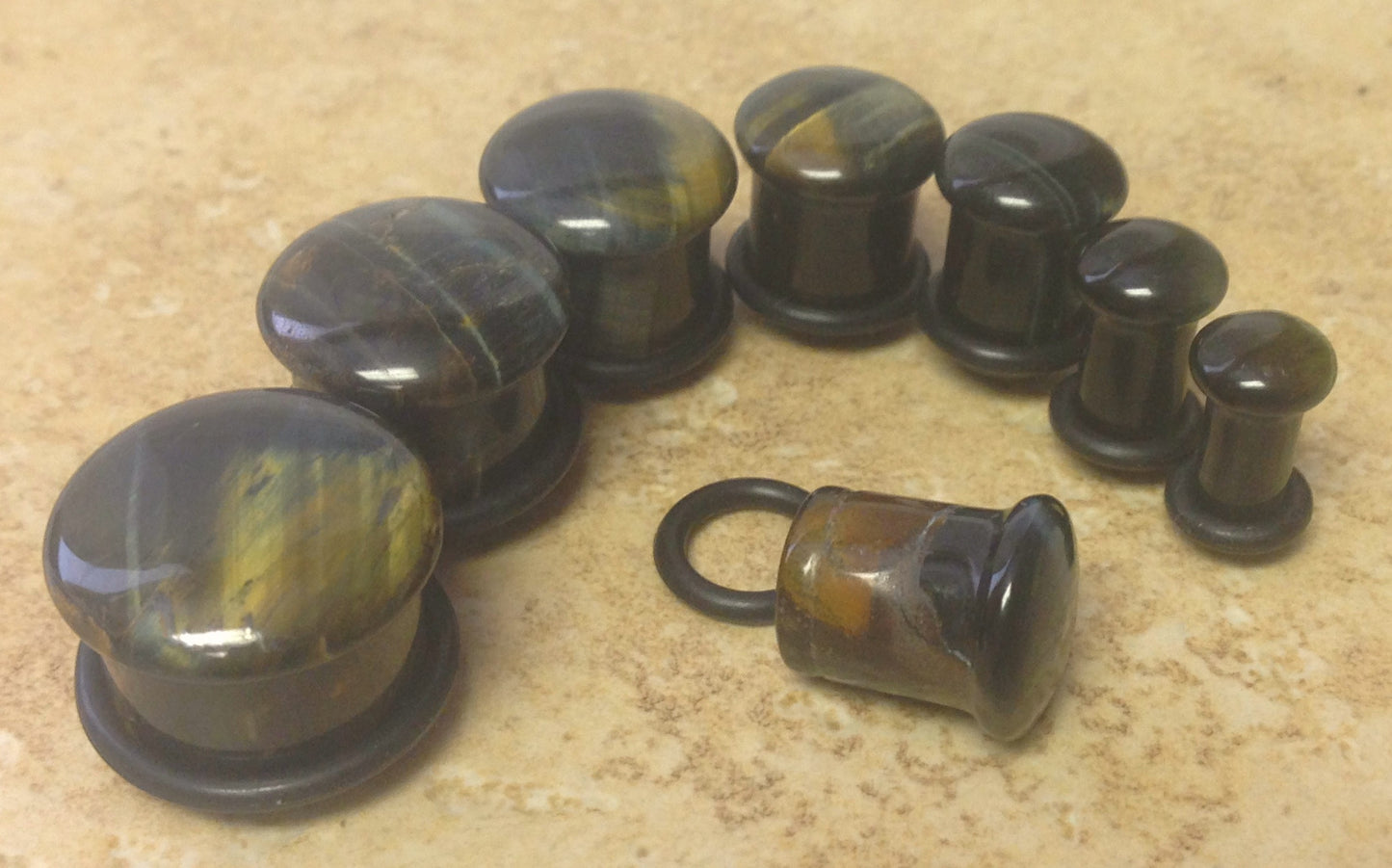 Stone Plugs Single Flare Blue Tiger Eye - by the pair