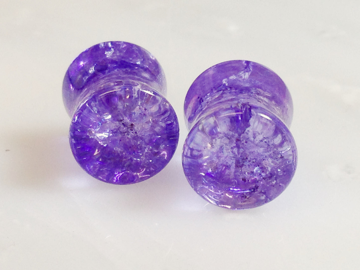 PAIR Cracked Purple Glass Double Flare Plugs