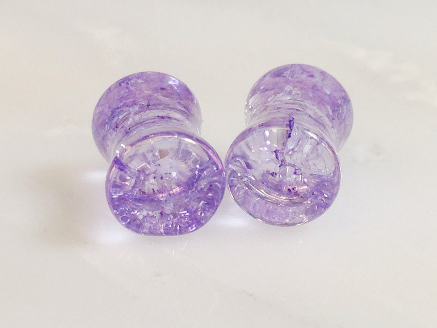 PAIR Cracked Purple Glass Double Flare Plugs