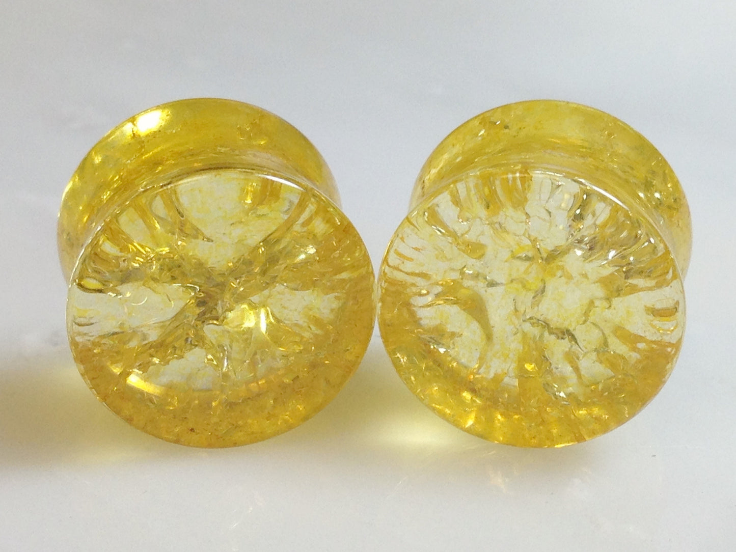 PAIR Cracked Amber Glass Double Flare Plugs