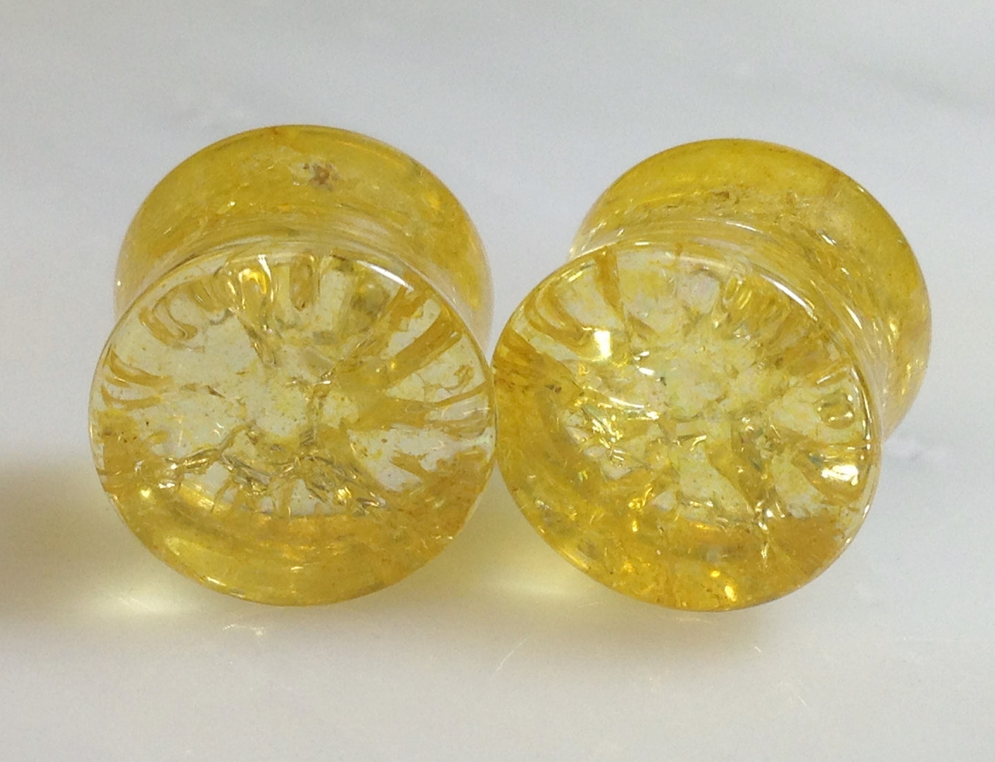 PAIR Cracked Amber Glass Double Flare Plugs
