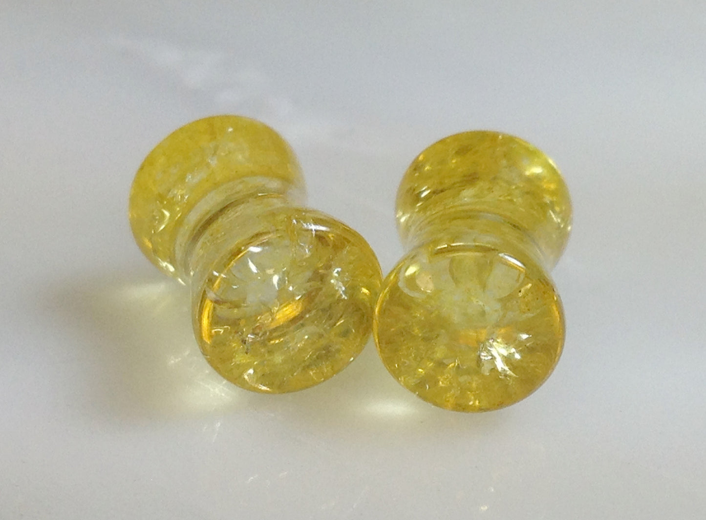 PAIR Cracked Amber Glass Double Flare Plugs