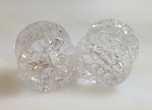 PAIR Cracked Clear Glass Double Flare Plugs