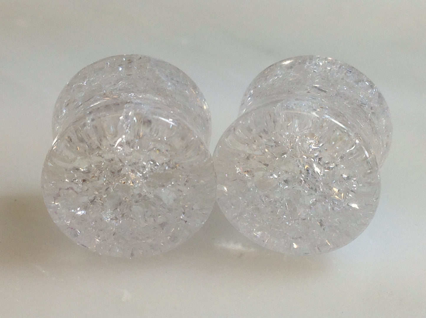 PAIR Cracked Clear Glass Double Flare Plugs
