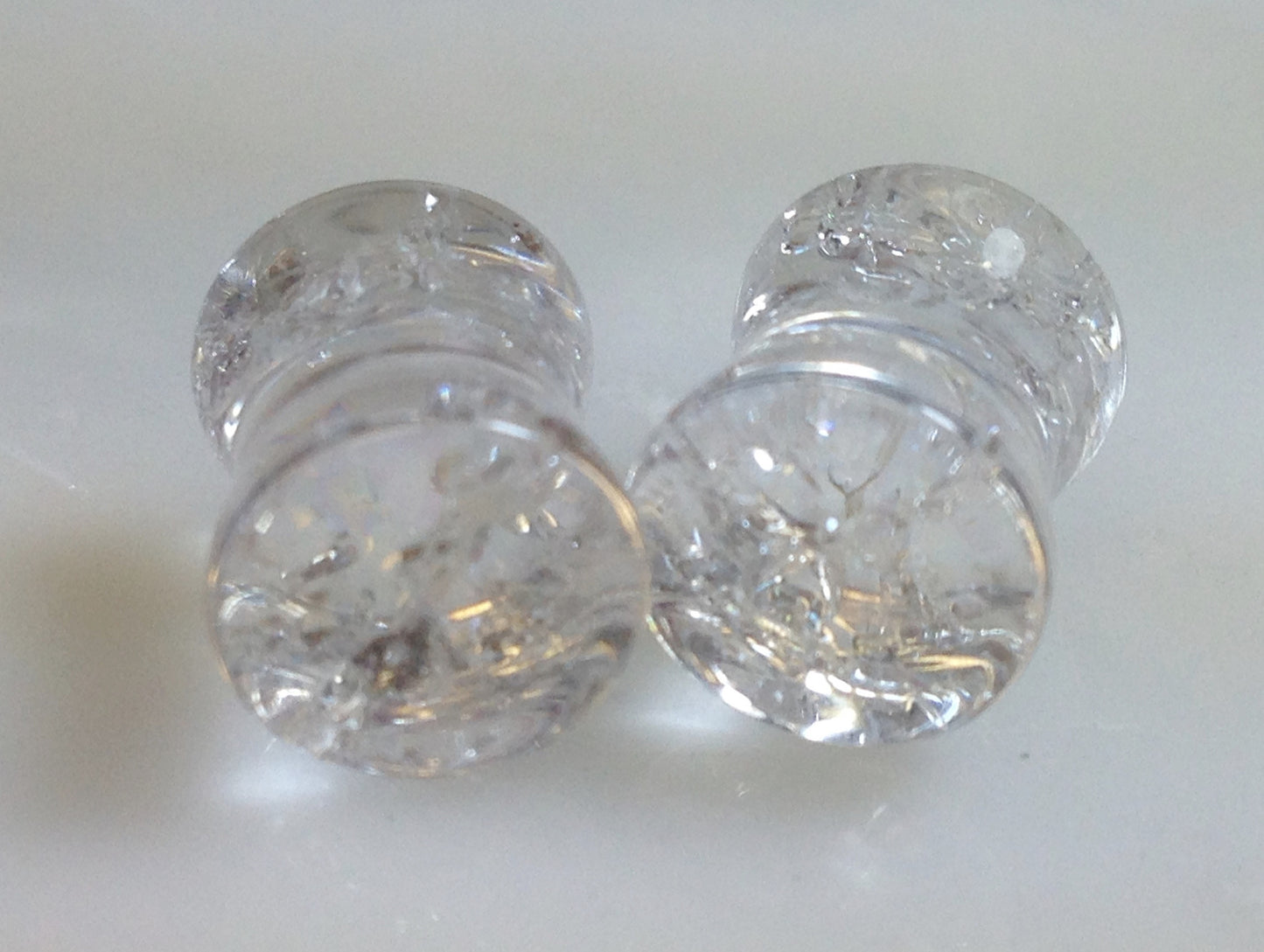 PAIR Cracked Clear Glass Double Flare Plugs