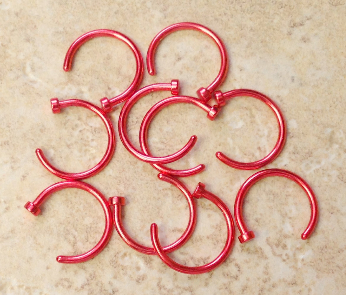 10pcs 316L Surgical Steel Nose Hoops Red Plated