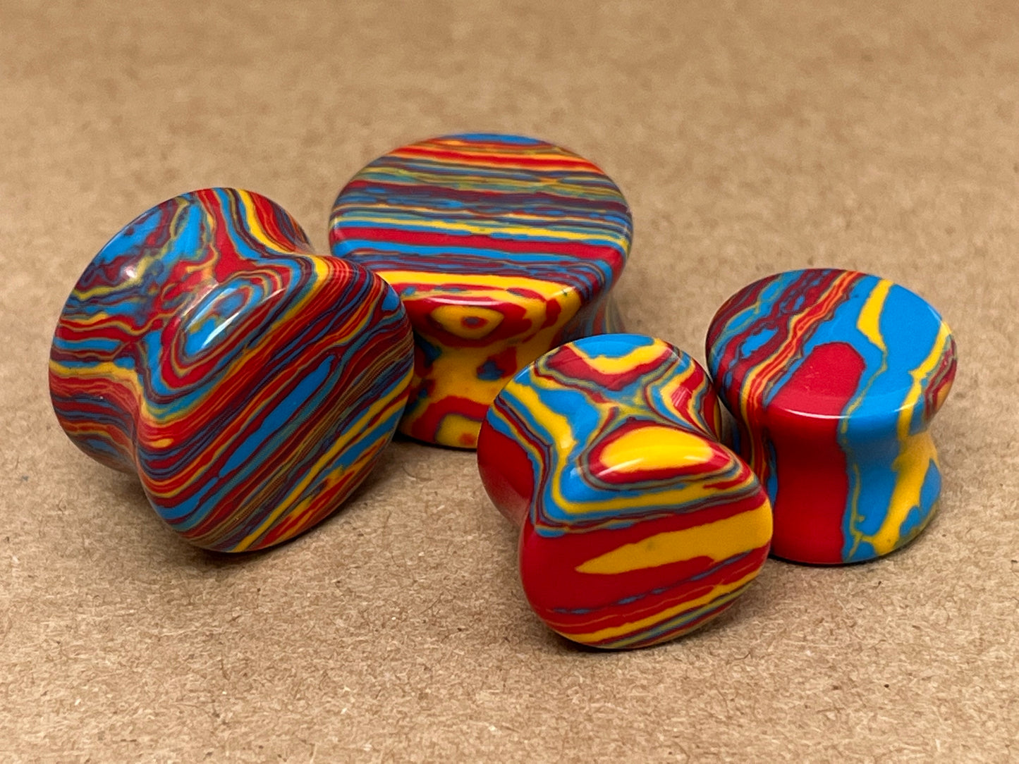 PAIR Primary Color Tie Dye Malachite Stone Plugs Tye Dyed Gauges-