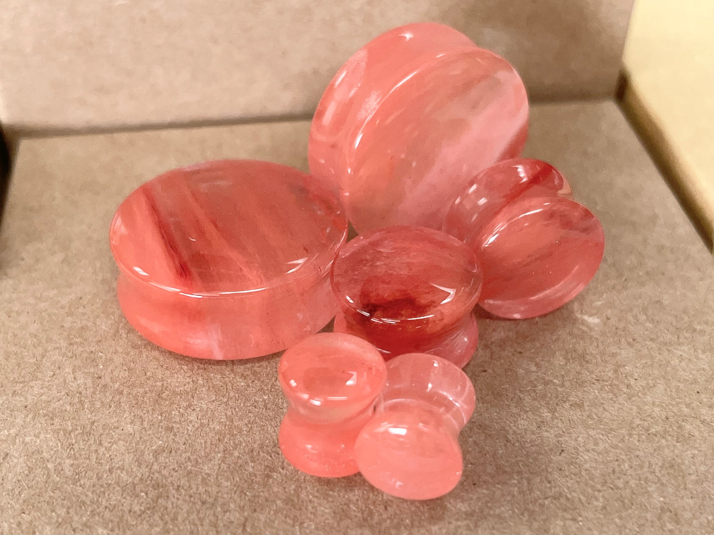 PAIR Fresh Coral Style Glass Double Flare Plugs Body Jewelry