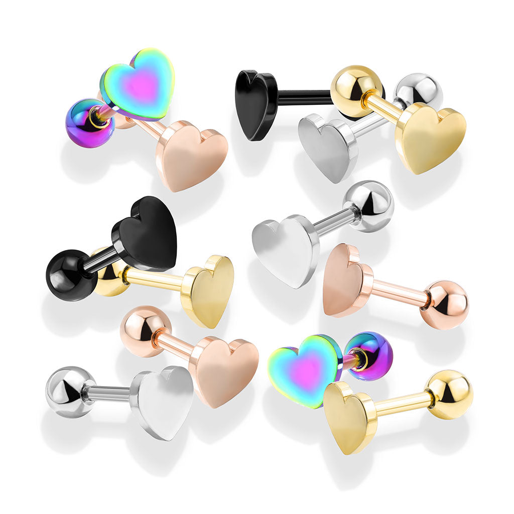 5pcs Heart Design 16g Tragus Stud Ring Barbells Wholesale Lot Body Jewelry
