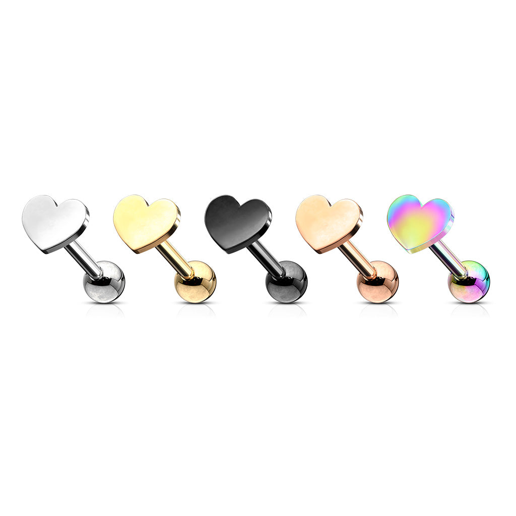 5pcs Heart Design 16g Tragus Stud Ring Barbells Wholesale Lot Body Jewelry