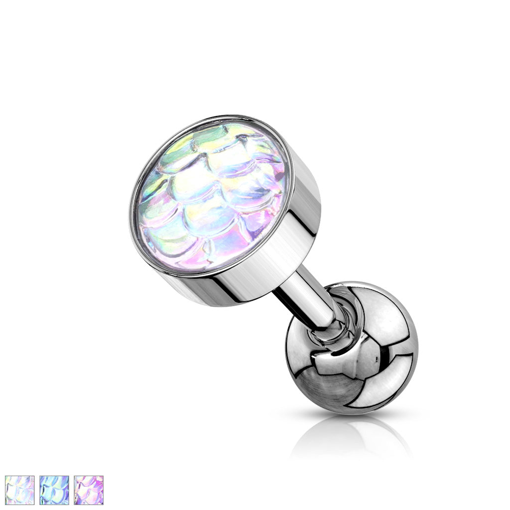 1pc Iridescent Fish Scale Style Flat Top Surgical Tragus Ring 16g 1/4"
