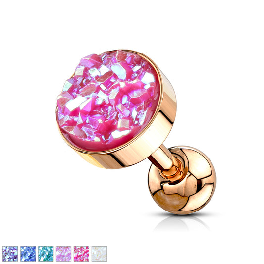 1pc Druzy Stone Flat Top Rose Gold Tragus Ring 16g 1/4"