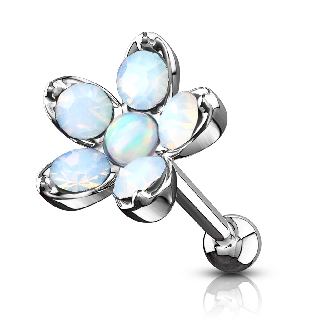 1pc Opalite & Opal Flower Surgical Steel Tragus Cartilage Barbell Ring
