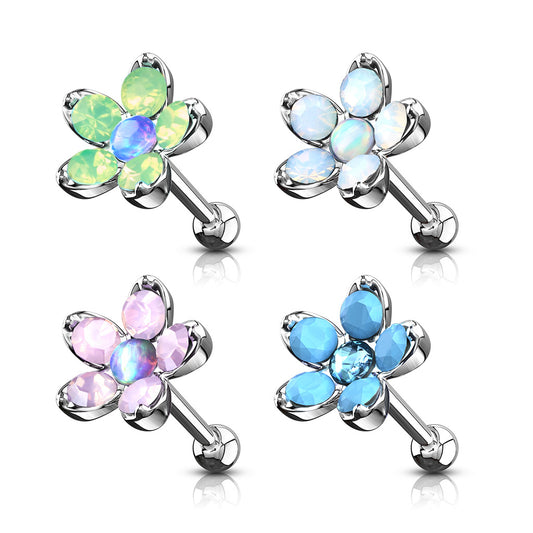 1pc Opalite & Opal Flower Surgical Steel Tragus Cartilage Barbell Ring