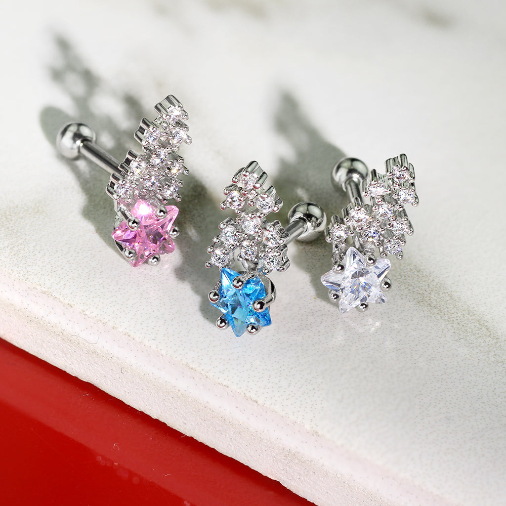 1pc CZ Clustered Shooting Star Tragus Helix Cartilage Ring