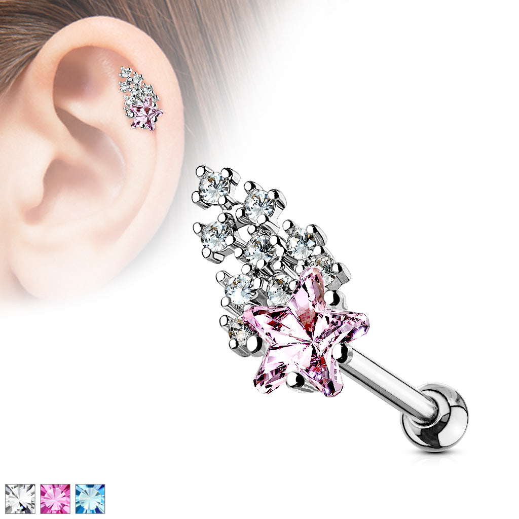1pc CZ Clustered Shooting Star Tragus Helix Cartilage Ring