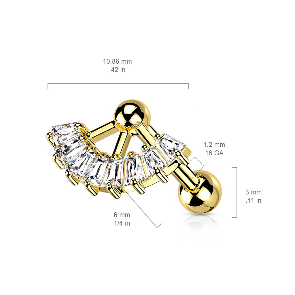1pc Multi CZ Gem Fan Top Tragus Cartilage Barbell Stud Body Jewelry Ring 16g 6mm