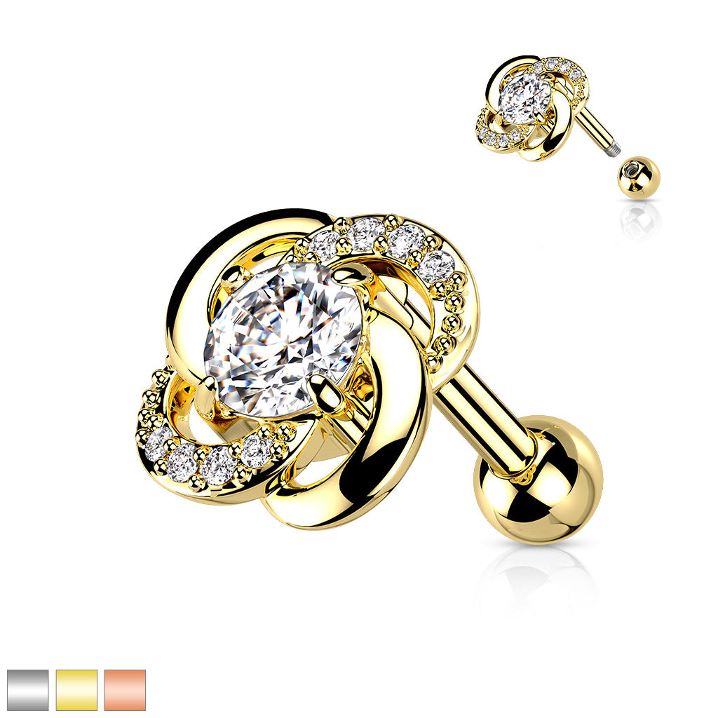 1pc Paved Gem Flower Tragus Cartilage Barbell Stud Body Jewelry Ring 16g 6mm
