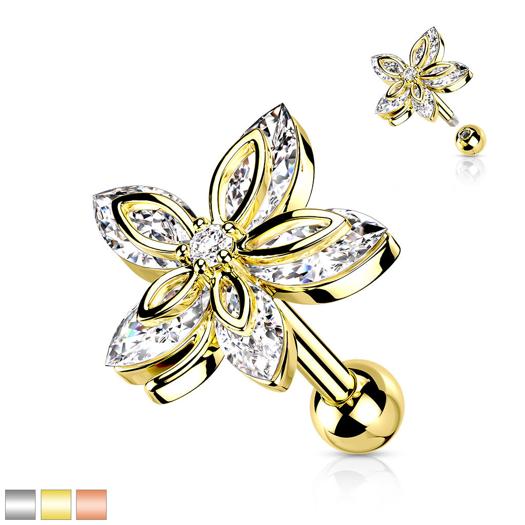 1pc Marquise Gem Flower Tragus Cartilage Barbell Stud Body Jewelry Ring 16g 6mm