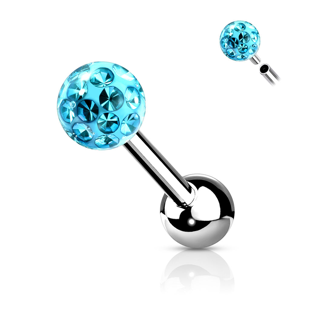 1pc Epoxy Coated Crystal Paved Ball Helix Tragus Cartilage Barbell Int. Threaded