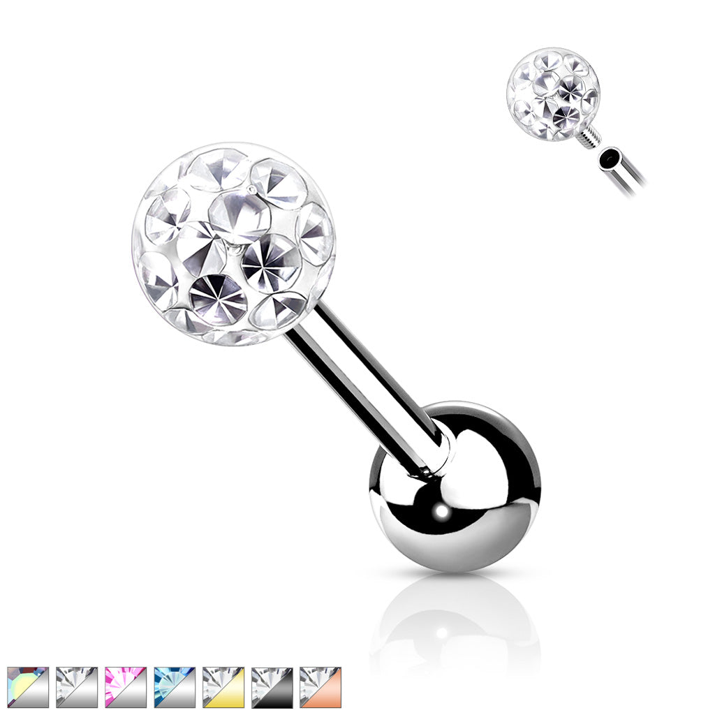 1pc Epoxy Coated Crystal Paved Ball Helix Tragus Cartilage Barbell Int. Threaded